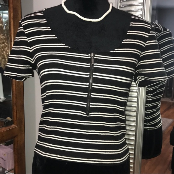 Rubbed knit black & white stripped top - Picture 3 of 4